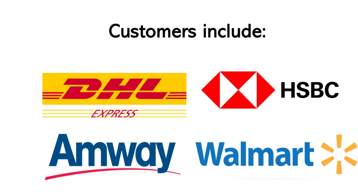 Customer logos: DHL Express, HSBC, Amway, Walmart